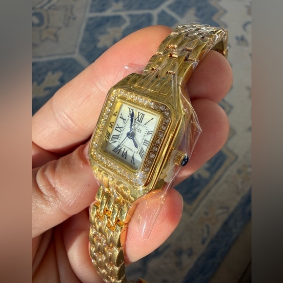 Panthere Classic Rectangle Gold Crystal Watch